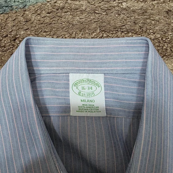 Brooks Brothers Milano Dress Shirt 16-34 Blue Stripe Non-Iron Supima Cotton - Picture 2 of 6